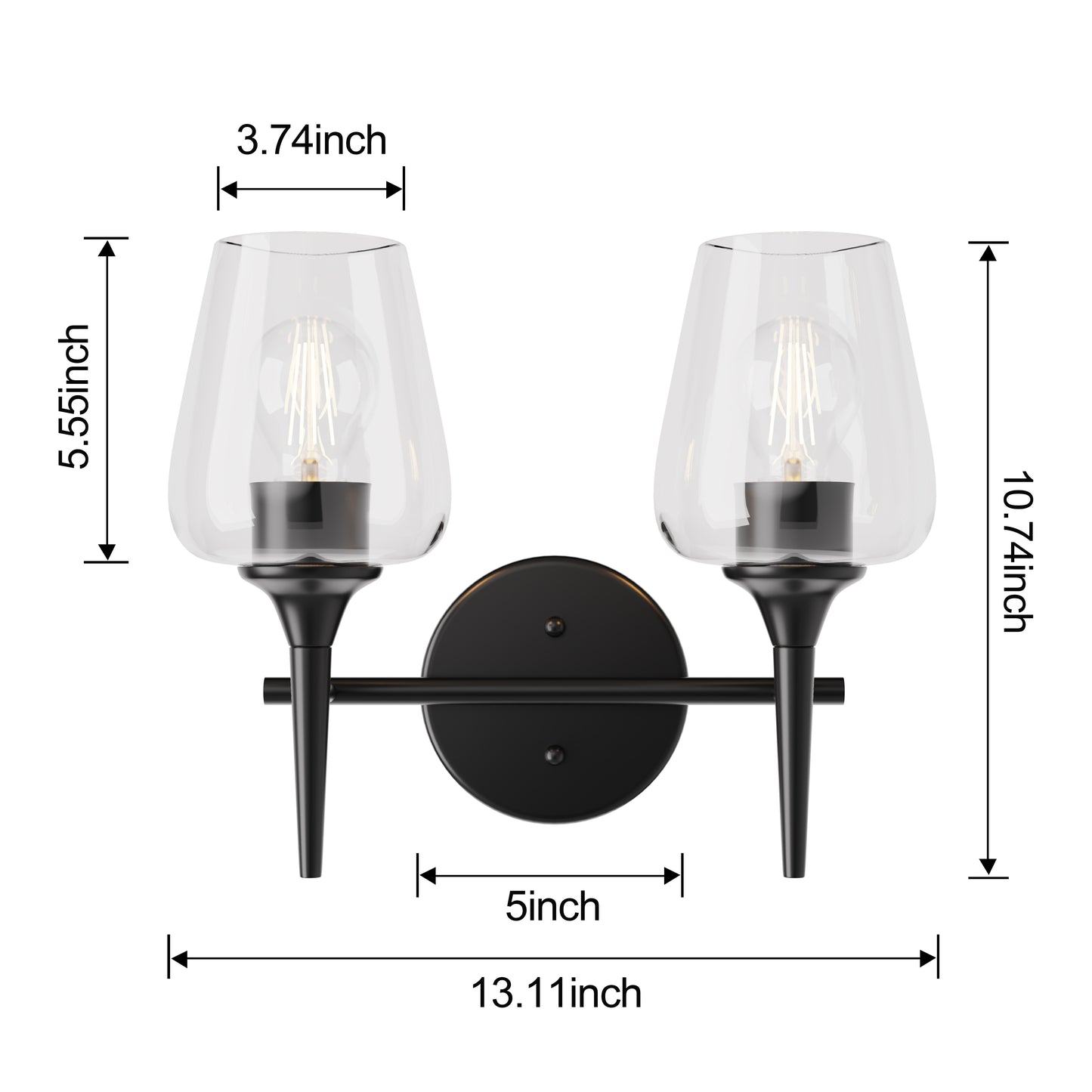 Modern Gold Vanity Lighting Fixture, 2 Light Over Mirror, Wall Lamp with Clear Glass for Bathroom, Hallway, Bedroom with E26 Socket
