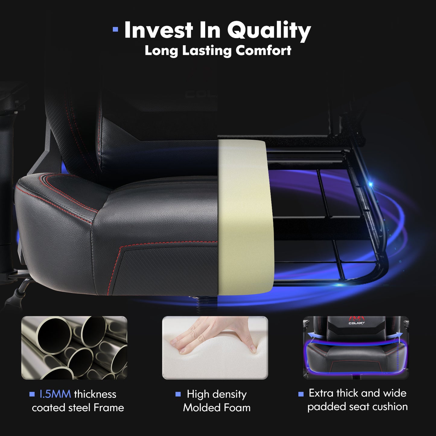 COLAMY Big and Tall Gaming Chair 400lbs-Ergonomic Computer Gamer Chair, Leather Executive Office Chair, Heavy Duty PC Gaming Chair with Wide Seat