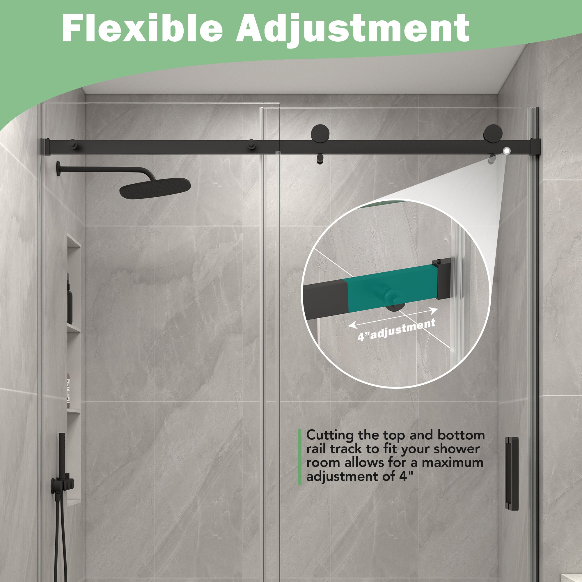 KPUY S9711B Frameless Shower Door, 44-48" W x 76" H Sliding Glass Shower Door, 1/4" (6mm) Thick Tempered Clear Glass with Explosion-Proof Film Nano Coating in Matte Black Finish