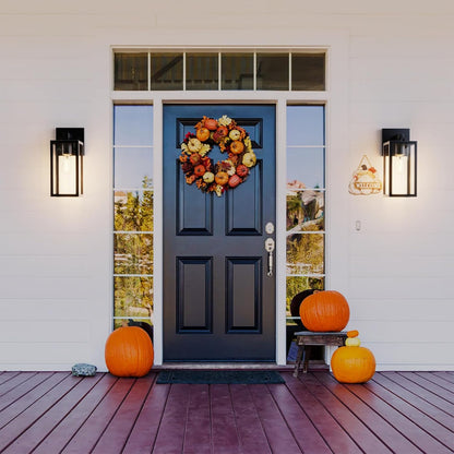 LMLMD Outdoor Wall Lights, 12.4 Inch Waterproof Lanterns with Frame and Clear Glass Shade, Exterior Front Porch Lights Matte Black Wall Sconce, Modern Mounted Lighting for Patio Entryway Hallway, 2 Pack