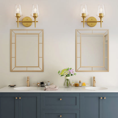 Modern Gold Vanity Lighting Fixture, 2 Light Over Mirror, Wall Lamp with Clear Glass for Bathroom, Hallway, Bedroom with E26 Socket