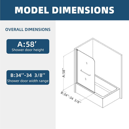 Bath tub Pivot shower screen, with 1/4" tempered glass and towel bar 3458