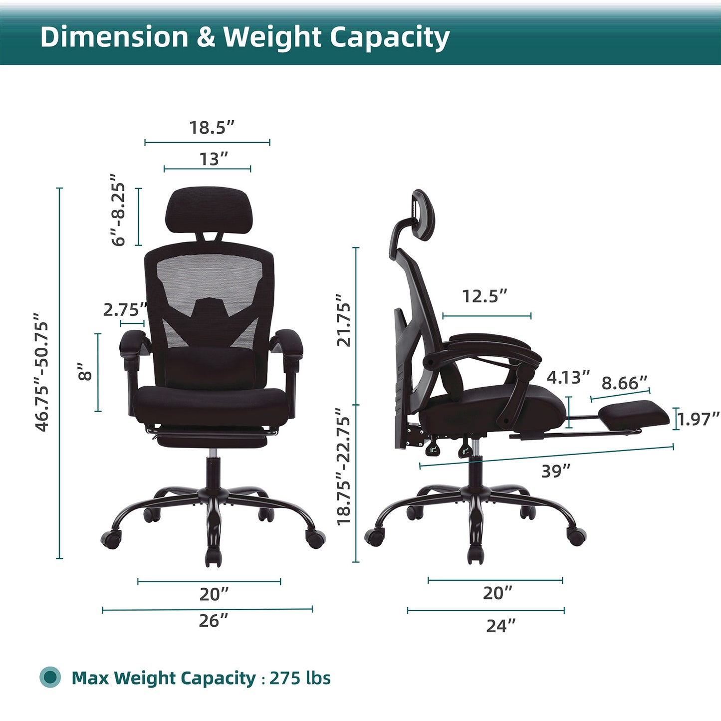 Retractable Footrest Ergonomic Swivel Office Chair with Lumbar Support Pillow and Padded Armrests