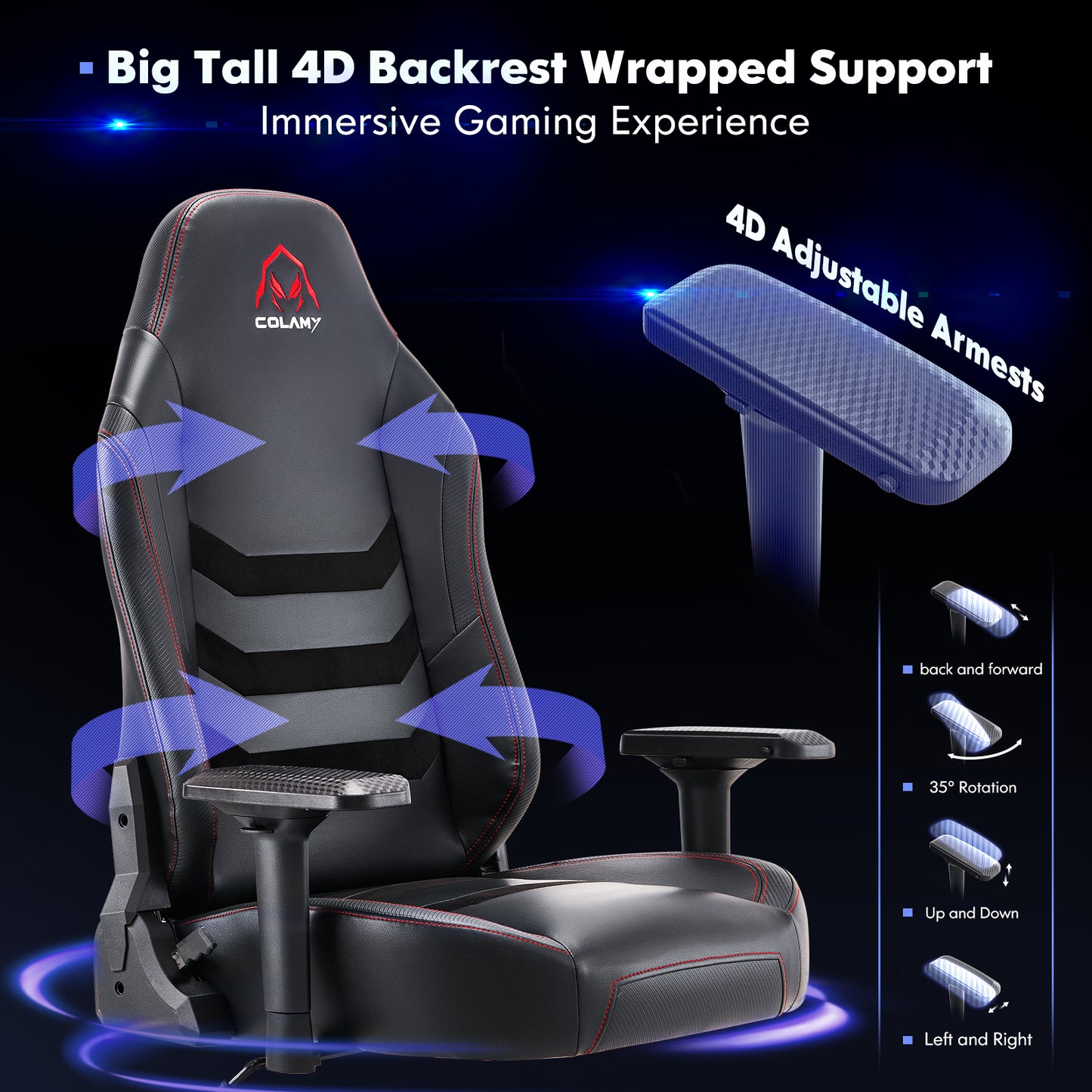 COLAMY Big and Tall Gaming Chair 400lbs-Ergonomic Computer Gamer Chair, Leather Executive Office Chair, Heavy Duty PC Gaming Chair with Wide Seat