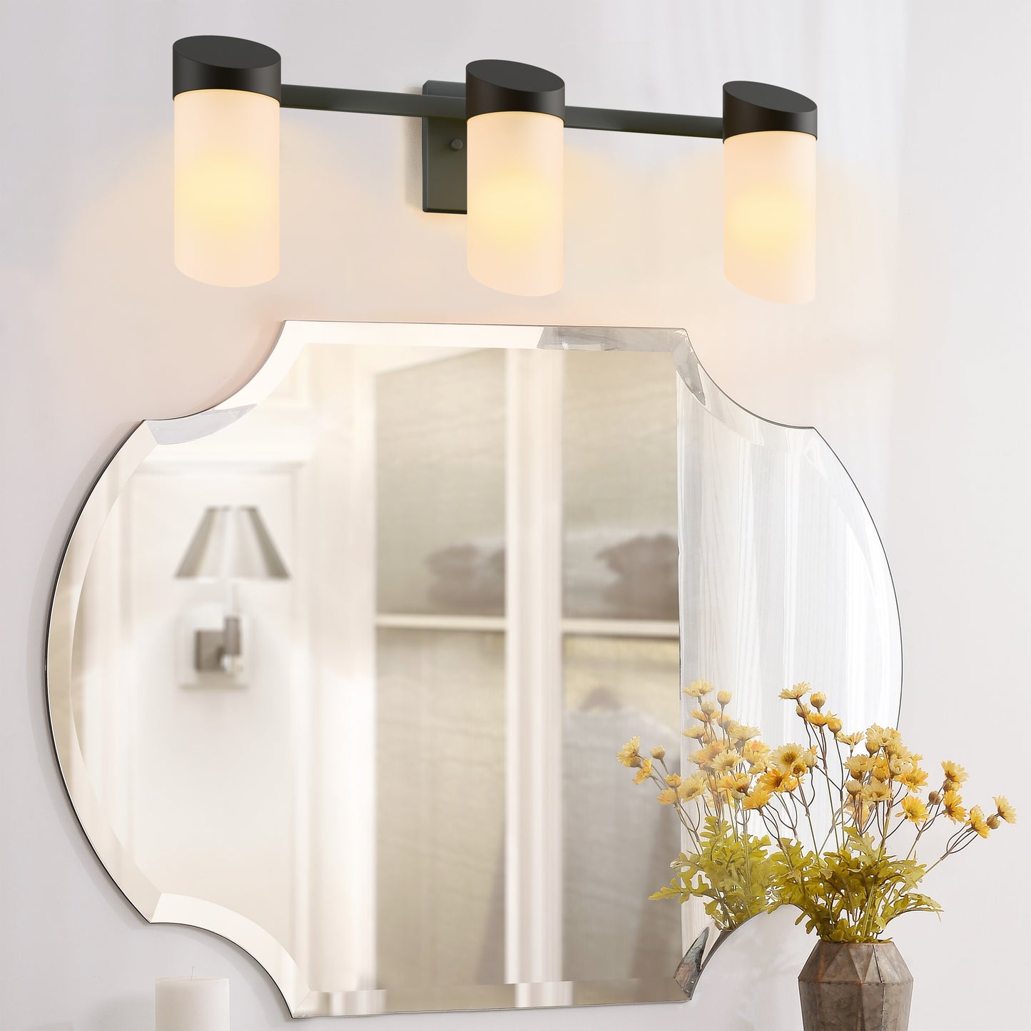 Bathroom Vanity Light Fixtures, 3 Light Modern Gold Vanity Lighting Fixtures, Lighting Fixtures Over Mirror, Wall Sconce with Glass for Hallway, Bedroom with E26 Socket