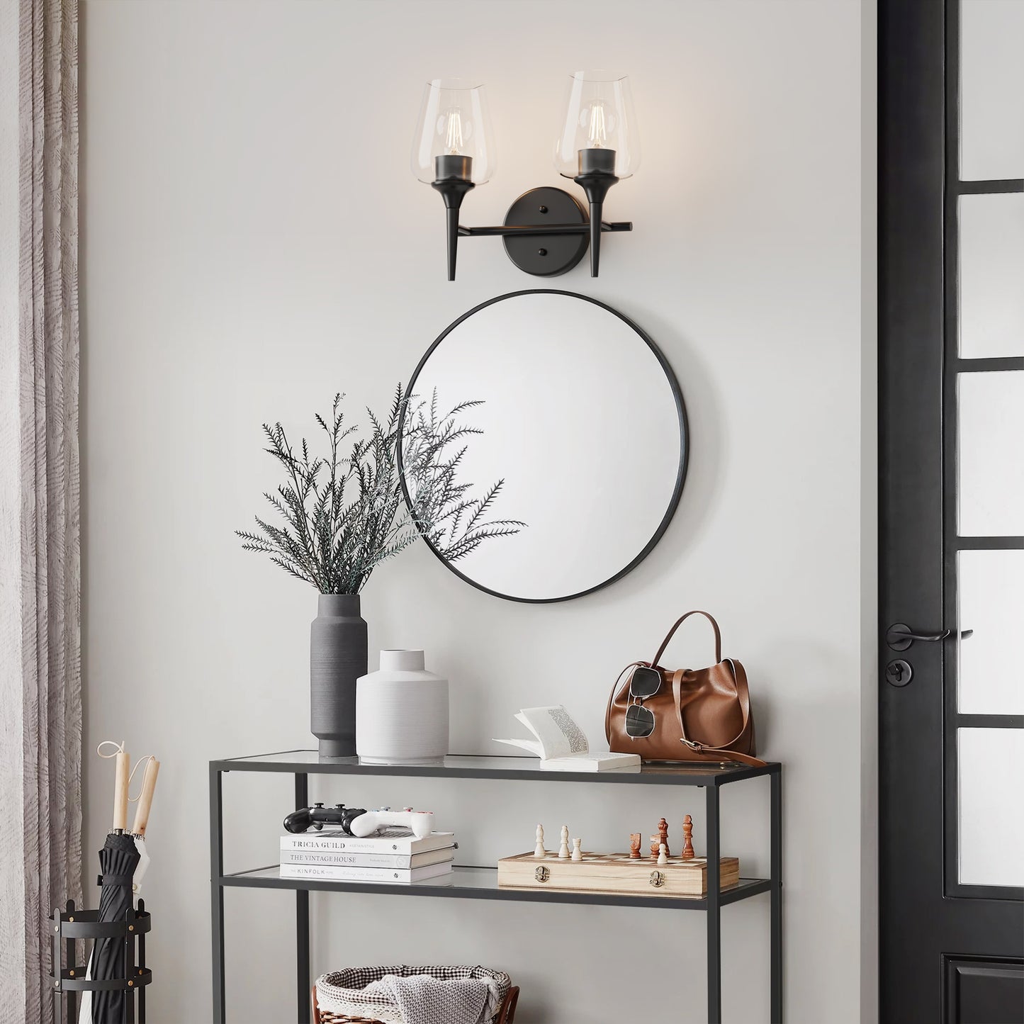Modern Gold Vanity Lighting Fixture, 2 Light Over Mirror, Wall Lamp with Clear Glass for Bathroom, Hallway, Bedroom with E26 Socket