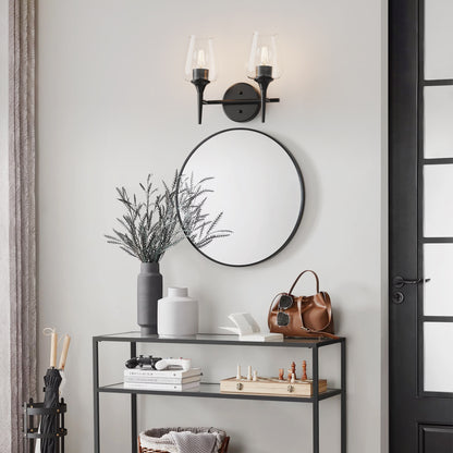 Modern Gold Vanity Lighting Fixture, 2 Light Over Mirror, Wall Lamp with Clear Glass for Bathroom, Hallway, Bedroom with E26 Socket