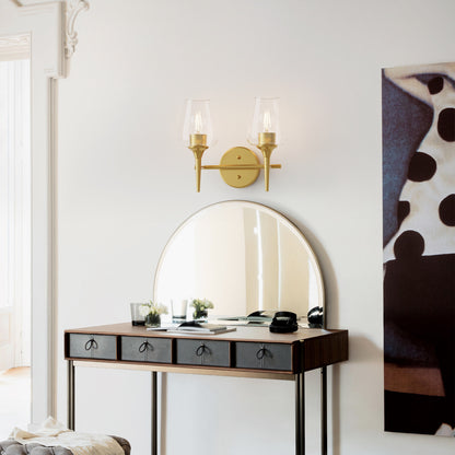 Modern Gold Vanity Lighting Fixture, 2 Light Over Mirror, Wall Lamp with Clear Glass for Bathroom, Hallway, Bedroom with E26 Socket