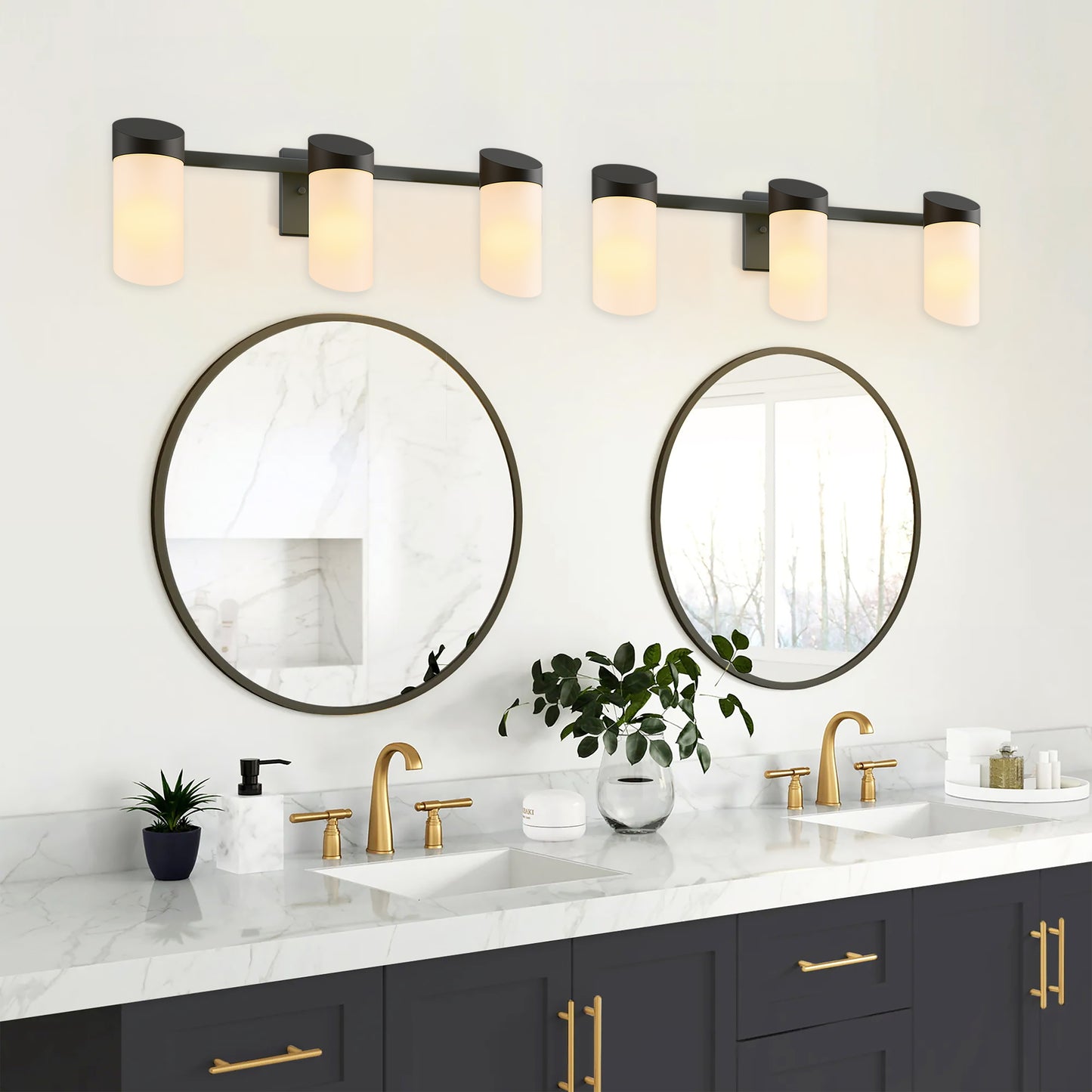 Bathroom Vanity Light Fixtures, 3 Light Modern Gold Vanity Lighting Fixtures, Lighting Fixtures Over Mirror, Wall Sconce with Glass for Hallway, Bedroom with E26 Socket