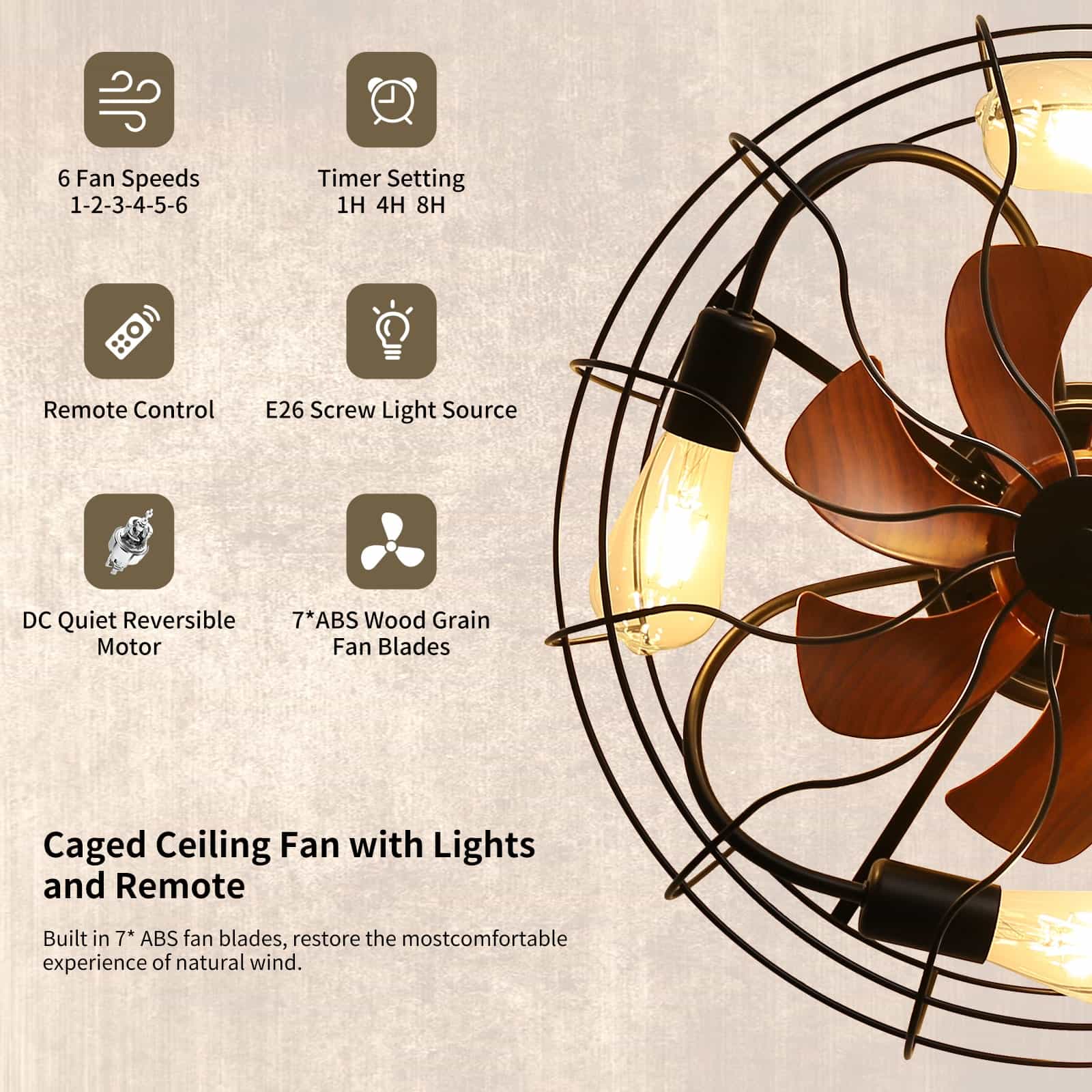 KPUY Caged Ceiling Fans with Lights