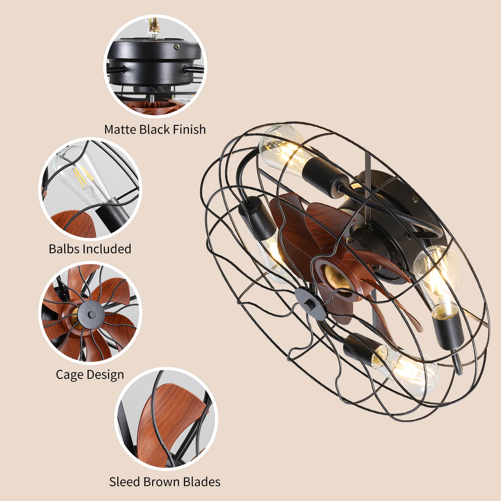 KPUY Caged Ceiling Fans with Lights