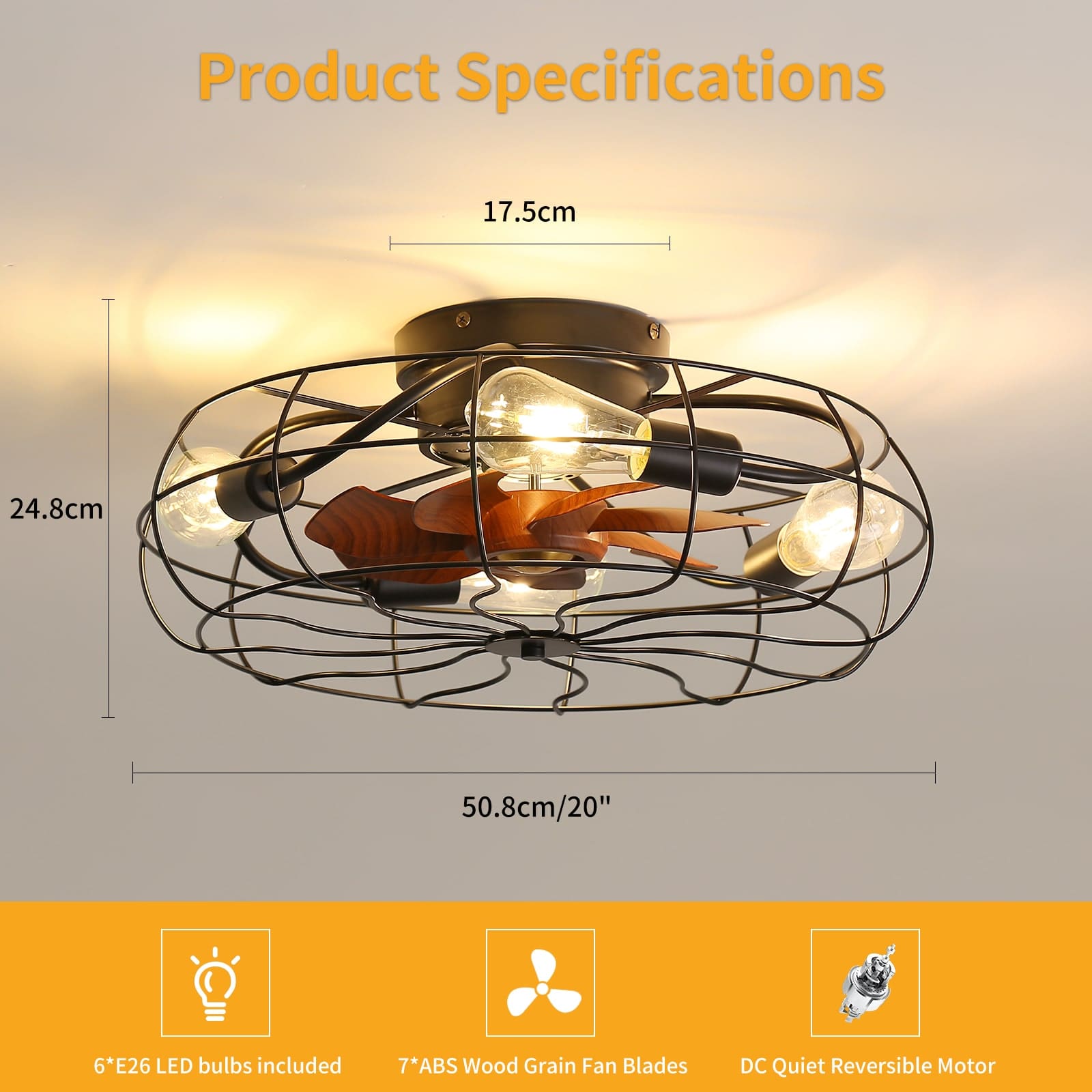 KPUY Caged Ceiling Fans with Lights