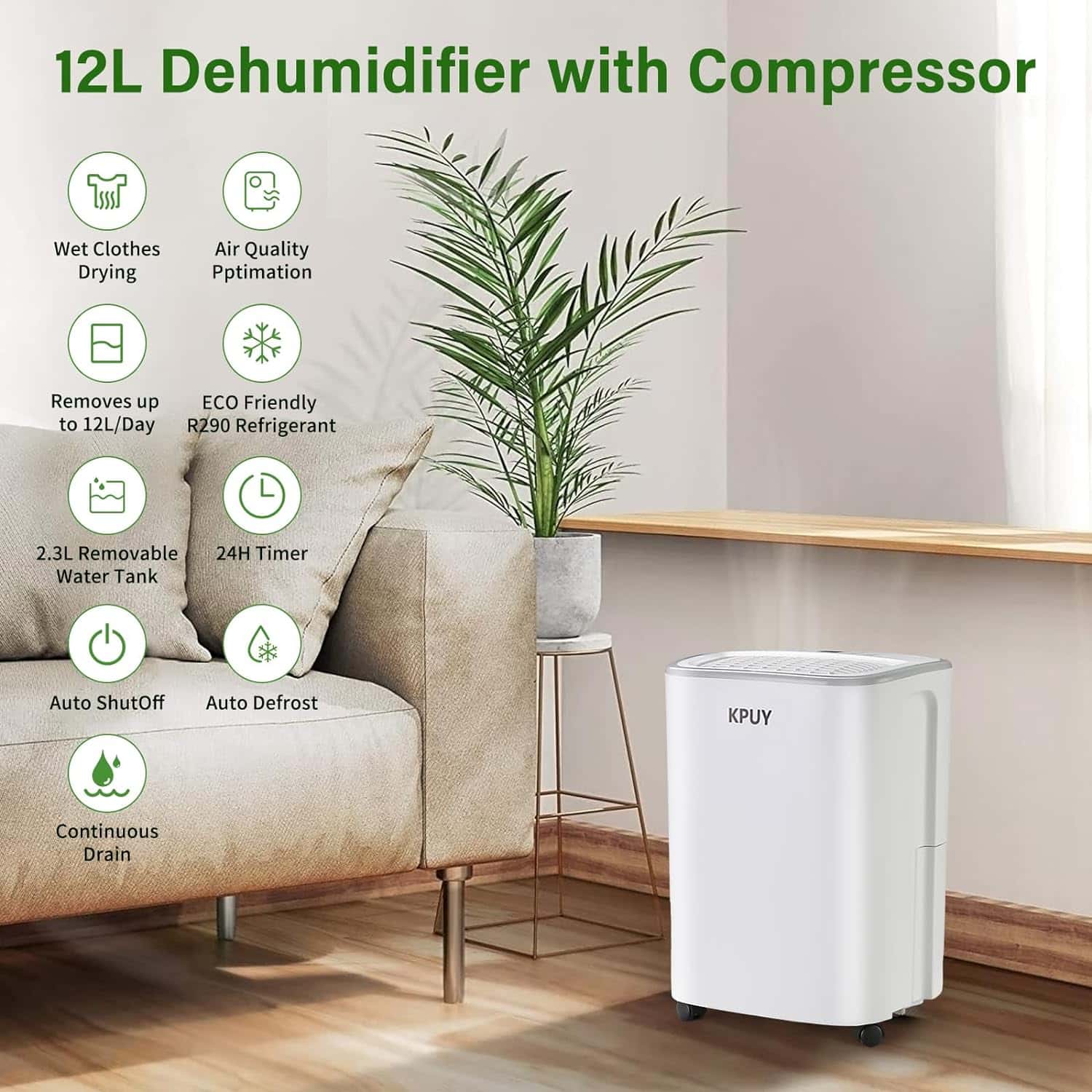 KPUY Dehumidifier with 12L High Capacity