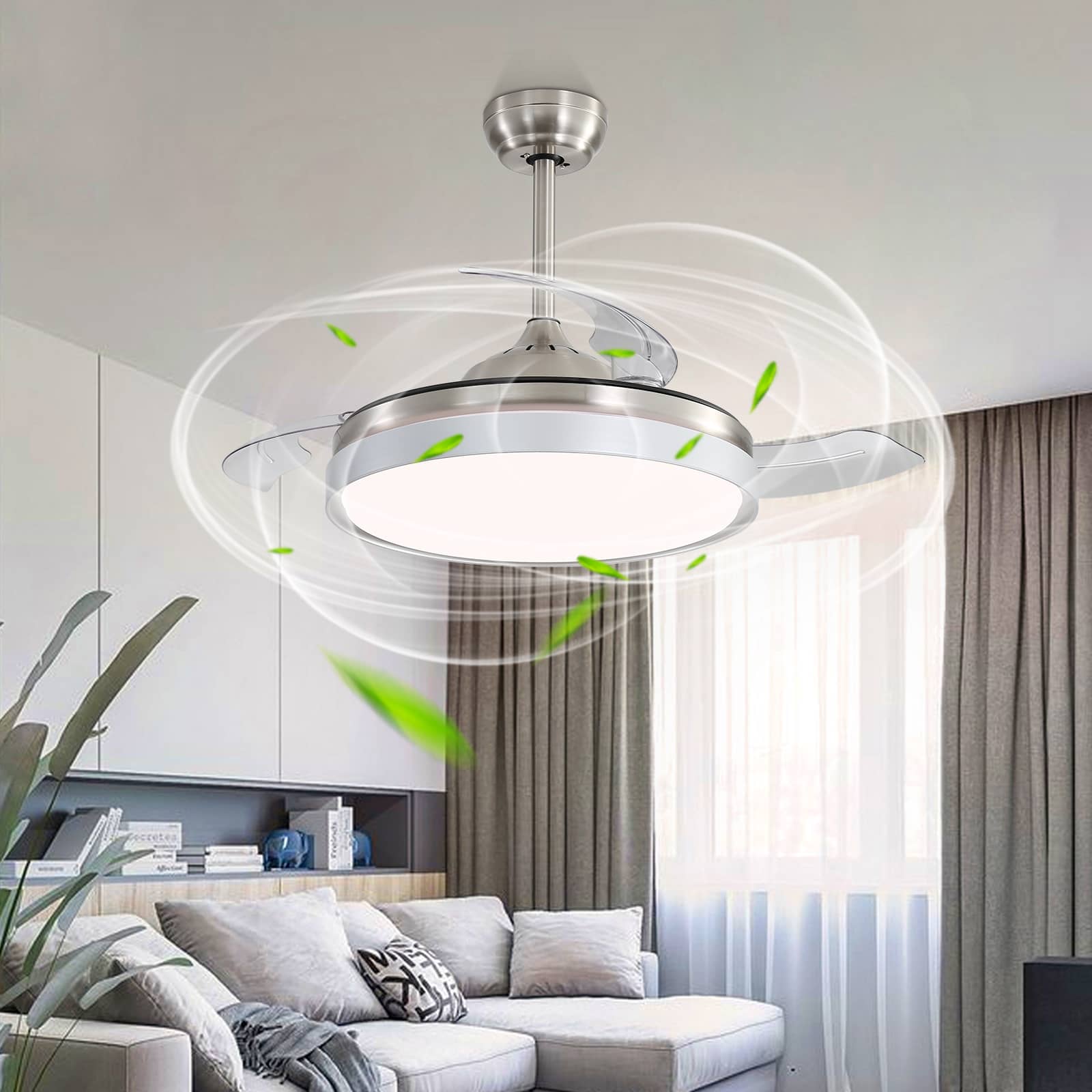 KPUY Retractable Ceiling Fan with Led Light